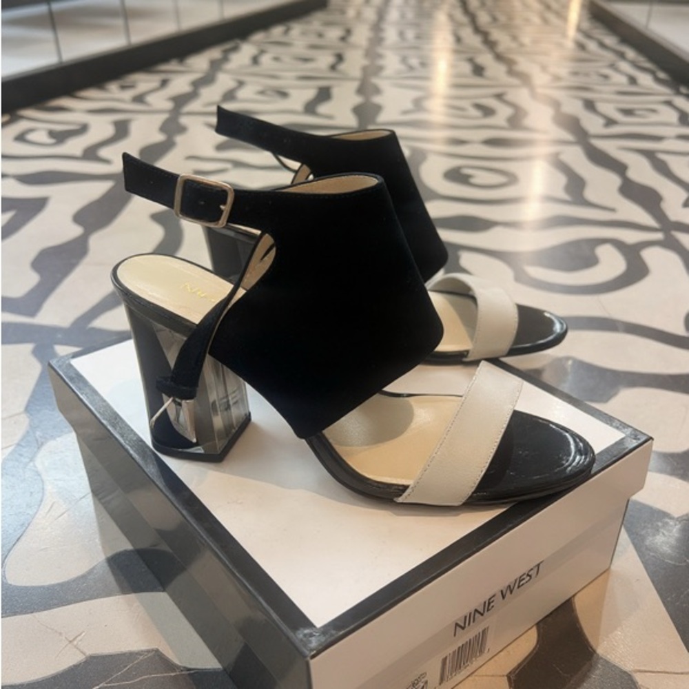 Nine West Black and Cream Heeled Sandals